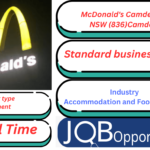 Image of a McDonald's restaurant in Camden, NSW, with a crew member working in the kitchen