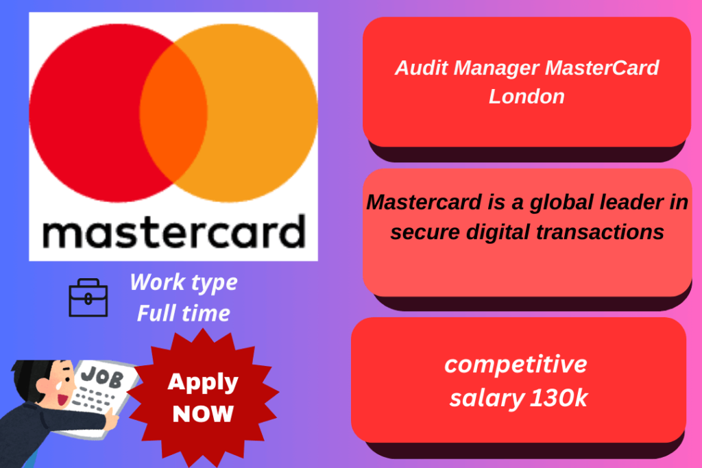 Audit Manager Role London at MasterCard, ensuring compliance and risk assessment.